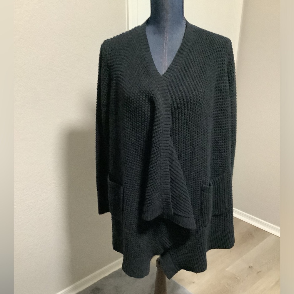 American Eagle Outfitters Black Waffle-Knit Open Cardigan Women's Size Medium